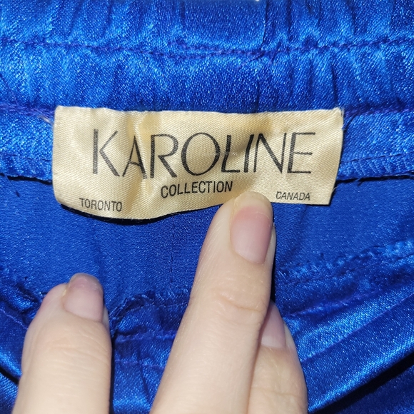 Vintage Karoline Collection Blue Satin Midi Skirt Womens M Canada Made - Picture 2 of 2
